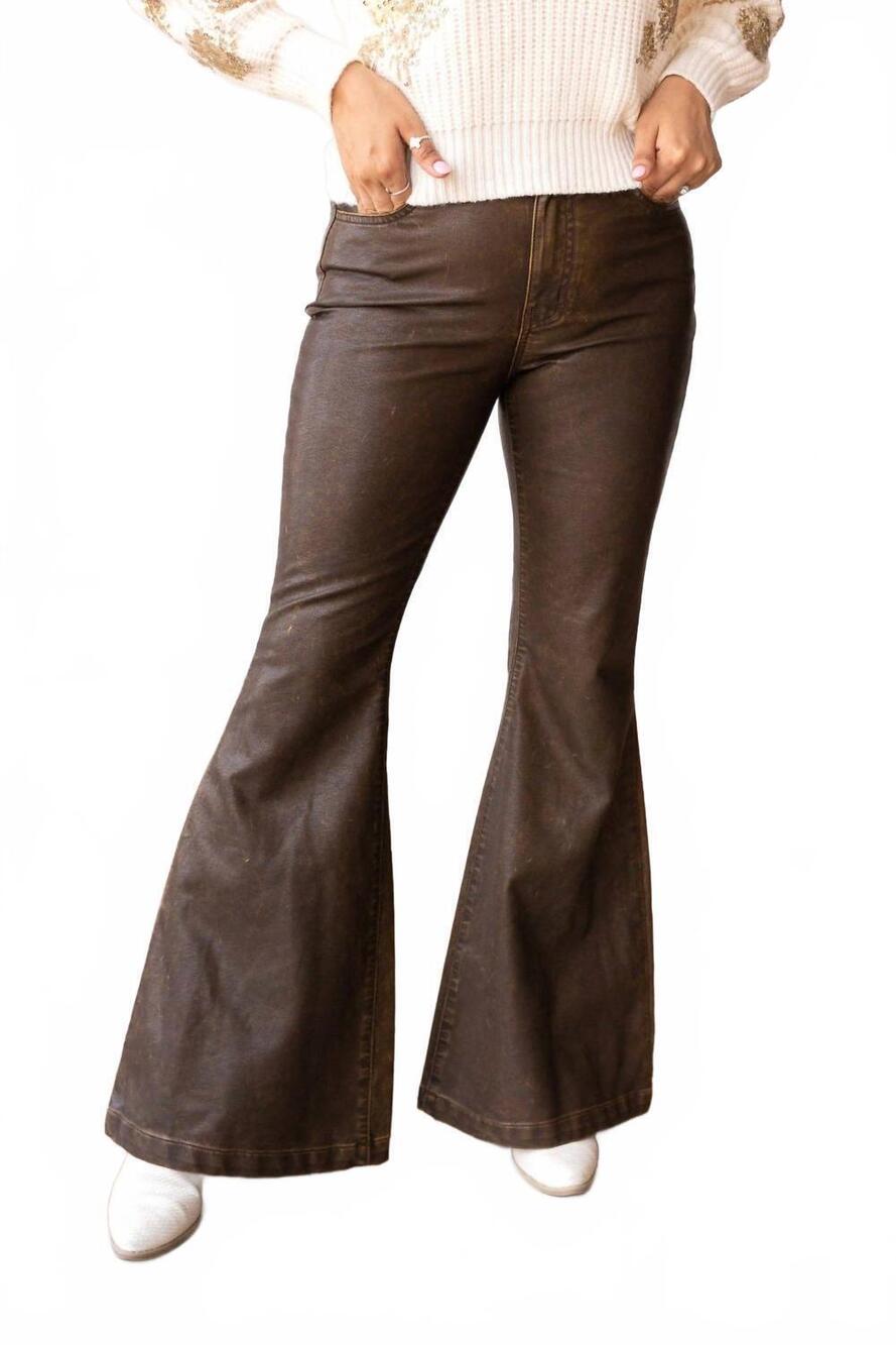 NEW GRACE + EMMA the brandy rustic leather bellbottoms pants in brown